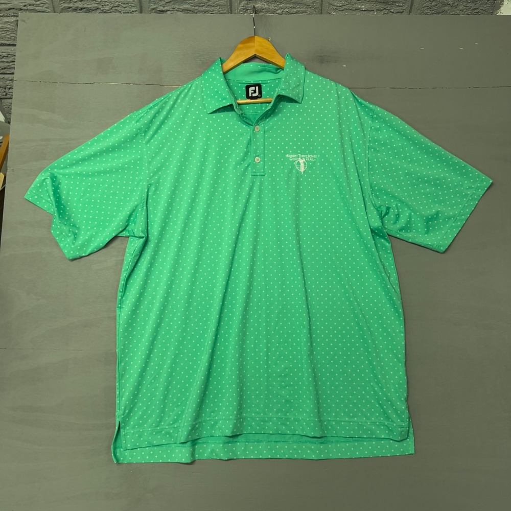 FootJoy Mens XL Green Robert Trent Jones Golf Trail Diamond Print Polo Shirt - Picture 2 of 4